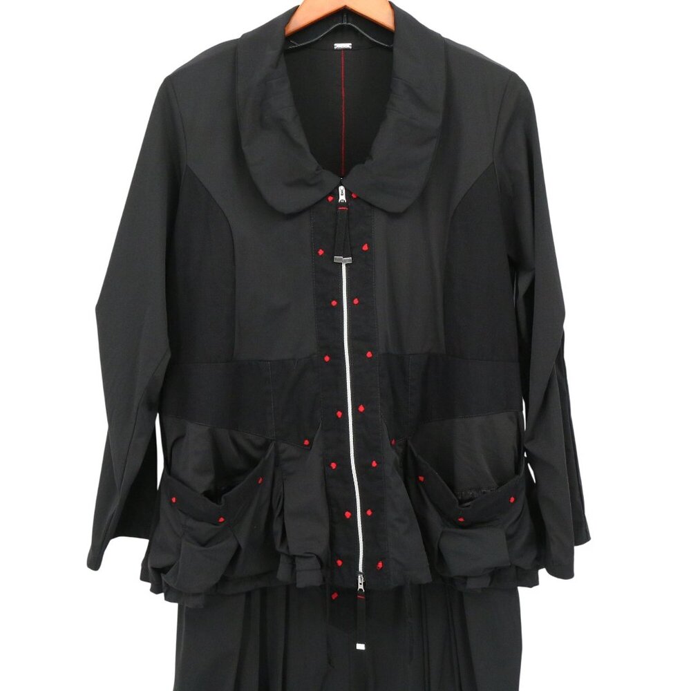 ADC Lagenlook Art to Wear Mixed Media 2 Pc Lantern Dress Jacket Set Black 12 14 - Picture 2 of 10